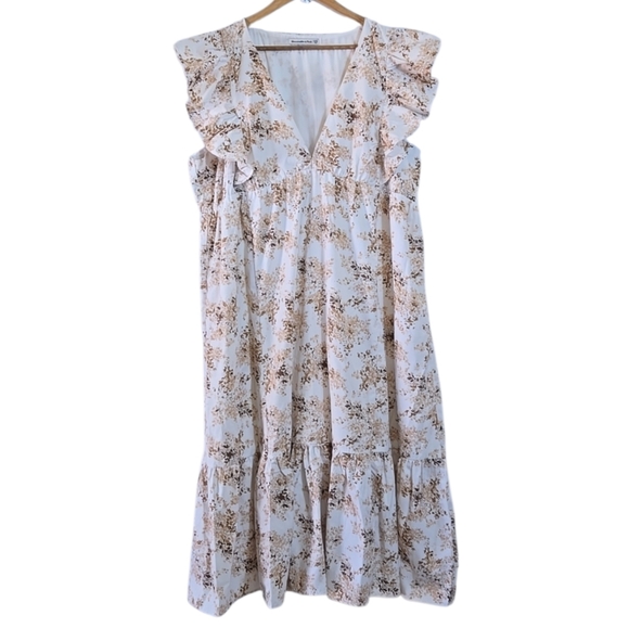 Abercrombie & Fitch Flutter Ruffle Sleeve Midi Poplin Dress XXXL 3X Cottagecore - Picture 2 of 13